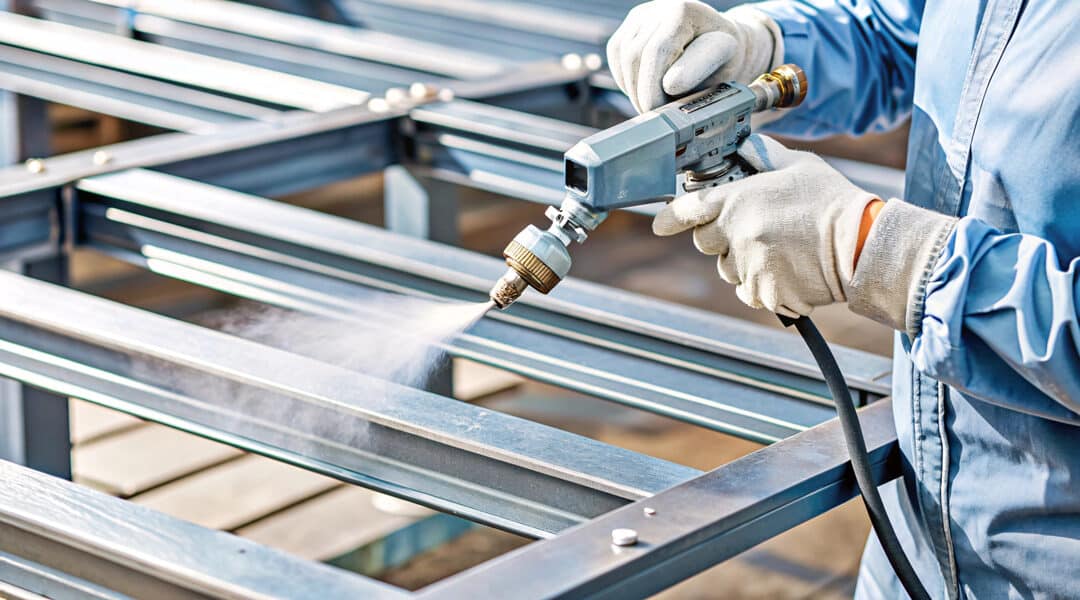 Person Spraying Protective Coating On Steel